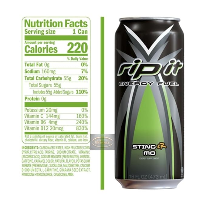 Weinner Rip It Energy Drink Stinger 16 Fl Oz (Pack of 6)