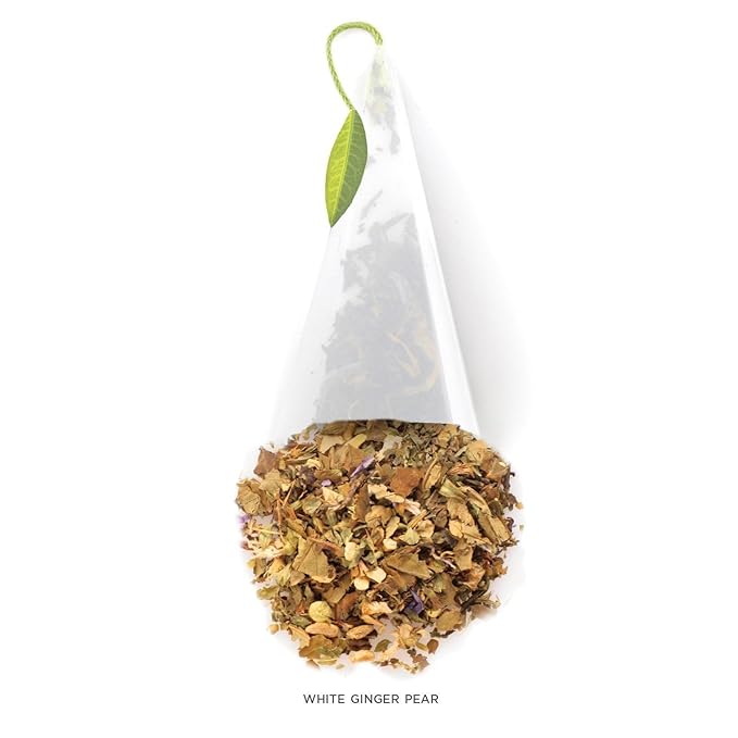 Tea Forte White Ginger Pear Premium Organic Caffeinated White Tea Blend Event Box Bulk Pack 40 Count 10 per tray Individually Wrapped Handcrafted Pyramid Infusers