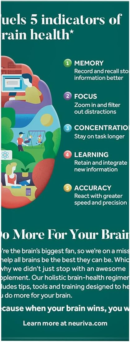NEURIVA Original Brain Supplement for Memory Focus &amp Concentration + Learning &amp Accuracy with Clinically Tested Nootropics Phosphatidylserine and Neurofactor Caffeine Free 30 Capsules (2 Pa