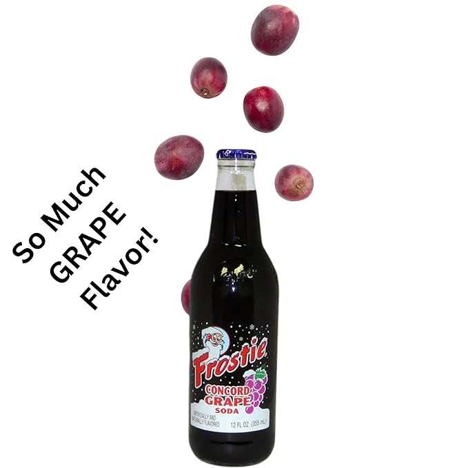 Frostie Concord Grape Soda | One of Frostie’s Popular Soda Flavors | Real Cane Sugar | Caffeine Free | 12 oz Glass Bottles with Crazy Soda Pop Bottle Opener (6 Pack)