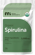 Micro Ingredients Organic Spirulina Supplement 720 Tablets (4 Month Supply) No Filler &amp Non-GMO Rich in Vegan Protein Vitamins &amp Prebiotics Premium Spirulina Pills