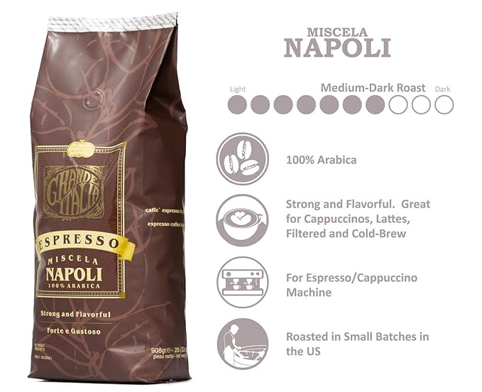 Grande Italia Espresso Small Batch Artisan Roasted Miscela Napoli 2 Lbs. (Pack of 2)