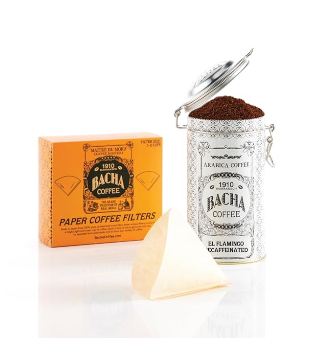 Bacha Coffee | El Flamingo Single Origin Decaffeinated Coffee Autograph Collection 100% Arabica Specialty Coffee Ground Beans Medium Dark Roast 250g &amp 100% Natural Wood Fibre Paper Filters