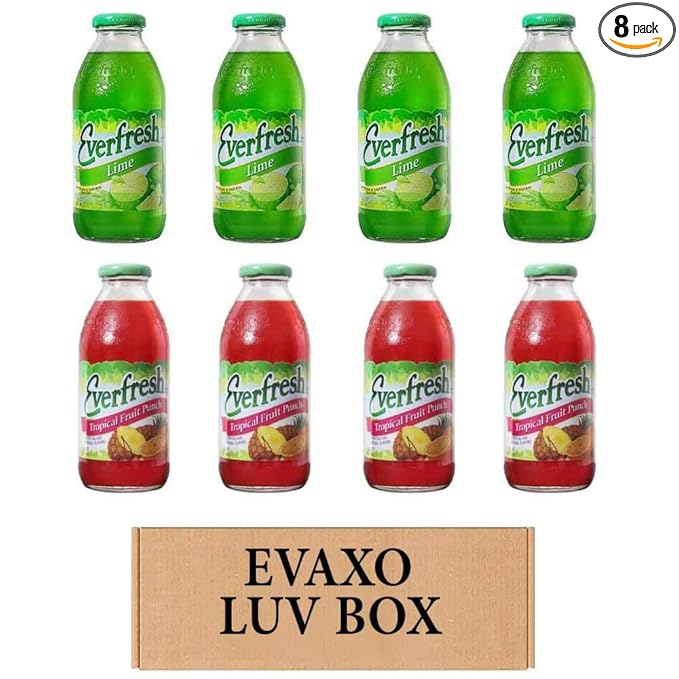 LUV BOX- variety Everfresh Juice 16 oz. pack of 8 Everfresh Lime Everfresh Tropical Fruit Punch. by evaxo