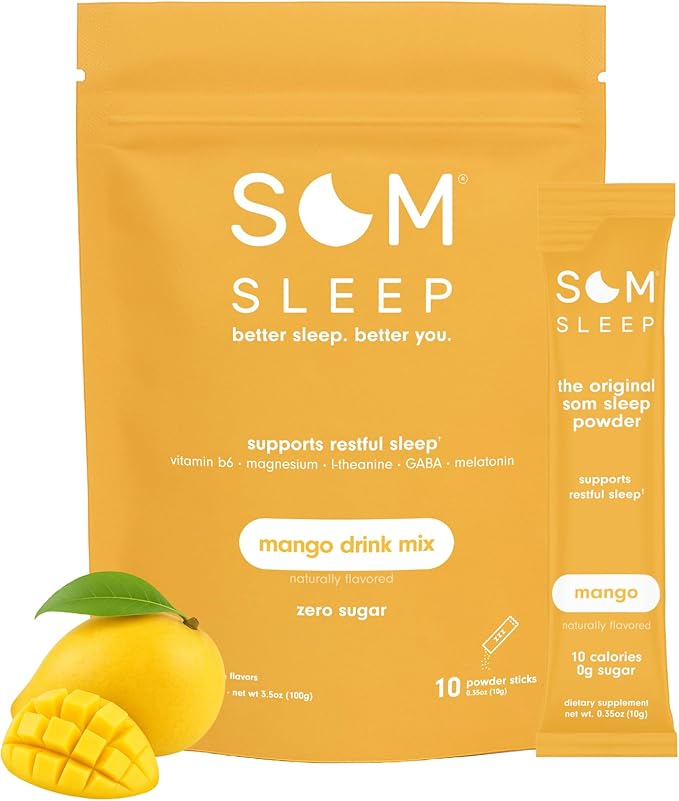 Som Sleep Sleep Aid Powder Stick Packs – Variety Pack Bundle 20 Count – Mango &amp Tangerine – Zero Sugar 10 Calories – Sleep Support Drink Mix Supplement