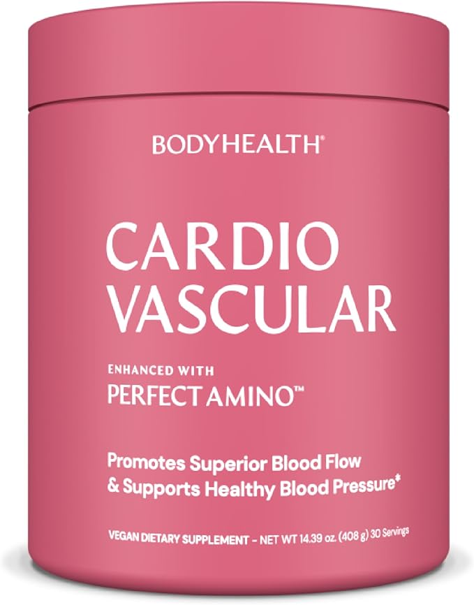 BodyHealth Cardio Vascular with PerfectAmino Blood Flow and Heart Health Supplement Support with CoQ10 Nicotinamide Riboside Resveratrol and D-Ribose Chocolate Flavor 30 Servings