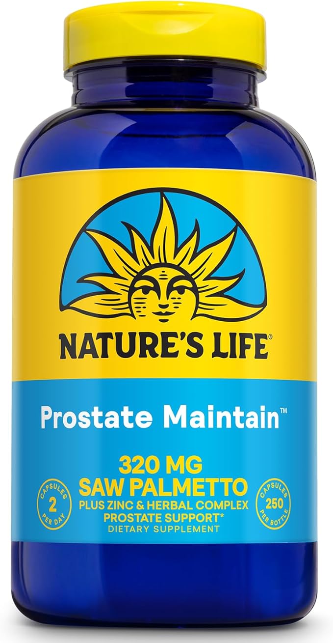 Nature's Life Prostate Maintain - Prostate Support Supplement for Men's Health - Saw Palmetto Pygeum Herbal Complex and Zinc Supplements - 125 Servings 250 Vegetarian Capsules
