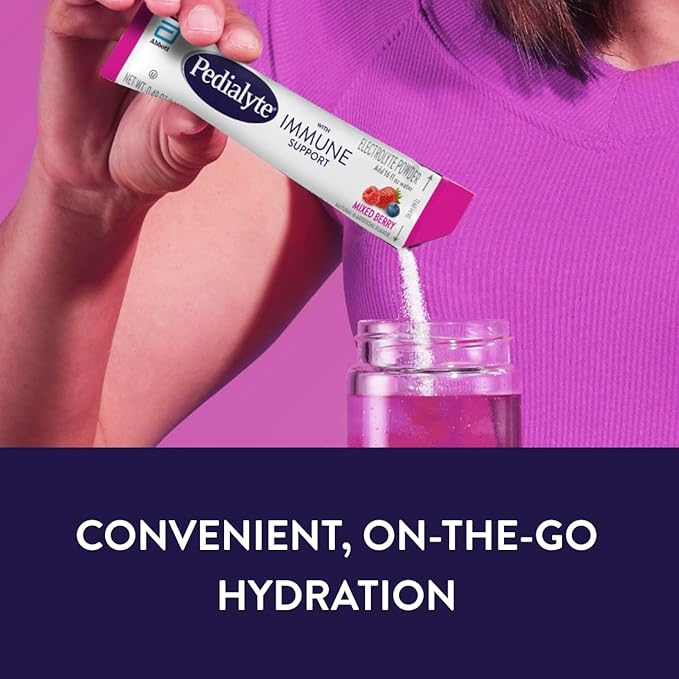 Pedialyte with Immune Support Electrolyte Drink Powder with Vitamin C and Zinc Advanced Hydration Mixed Berry 36 Powder Packets