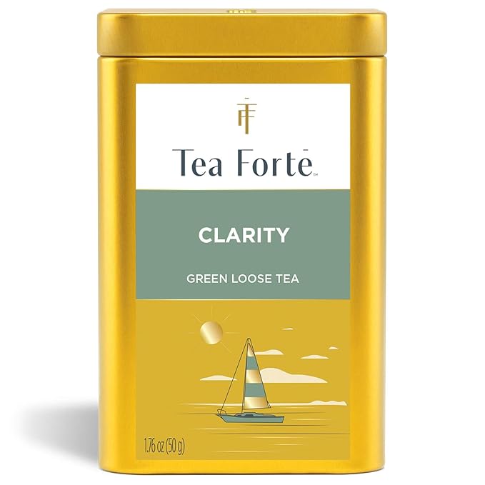 Tea Forte Clarity Premium Loose Leaf Caffeinated Green Tea Blend Canister Makes 35-50 Cups