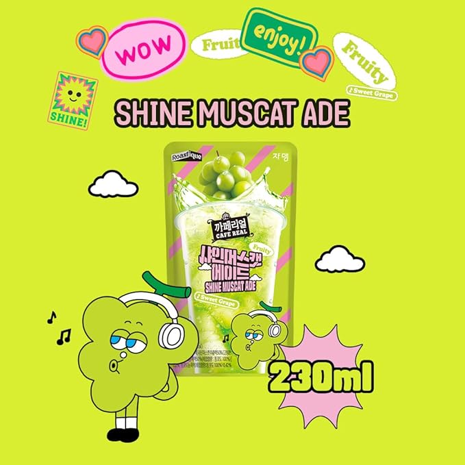 ROASTIQUE Official Cafe Real Shine Muscat - Flavored Juice Drink Pouch Fruity Sweet Grape Ade Korean Convenience Store Drinks fl 7.77 oz (Pack of 10)