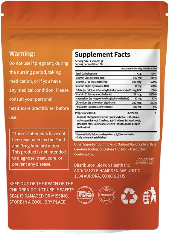 Cortisol Drink Powder Sugar Free Natural Cortisol Supplements for Women Menwith Ashwagandha L-Theanine Black Pepper Extract Turmeric Root Relaxation FocusMental Clarity6.3 OZ