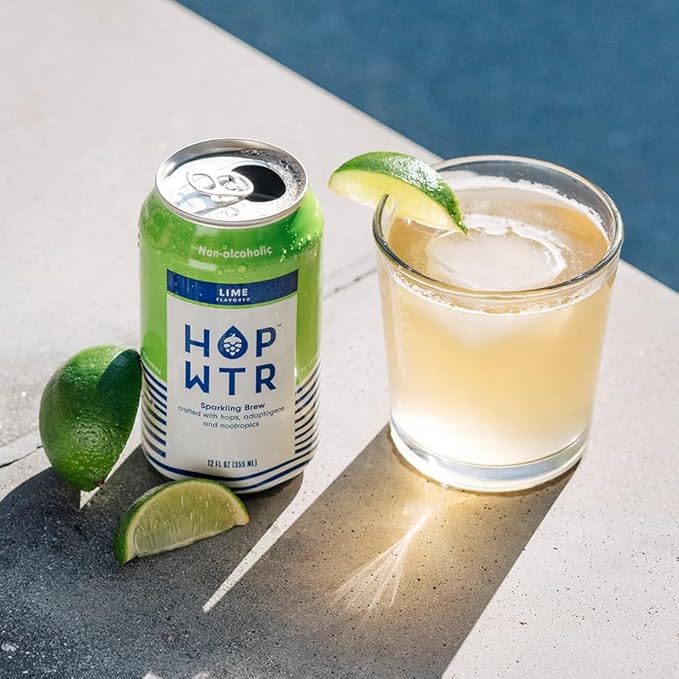HOP WTR Sparkling Hop Water Lime 12 Pack Sugar Free Low Carb Non Alcoholic Drinks NA Beer Adaptogen Drink No Calories Adaptogens &amp Nootropics for Added Benefits 12 oz Cans