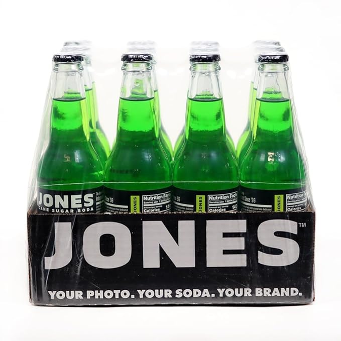 Jones Soda Co. Green Apple Flavor | 12-Pack | The Original Craft Soda | Made with Pure 100% Cane Sugar | Pop Beverages/Soft Drinks | 12 Oz Glass Bottles