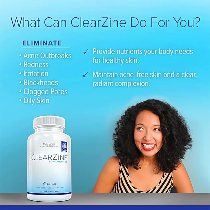Acne Pills for Teens &amp Adults | Clear Skin Supplement Vitamins for Hormonal &amp Cystic Acne | Stop Breakouts Oily Skin and Zits 90 Caps