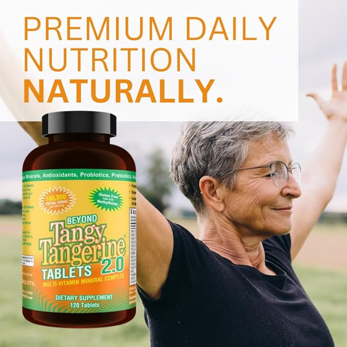 Youngevity Beyond Tangy Tangerine 2.0 Multi-Vitamin &amp Mineral Complex - Made with Natural &amp Whole Foods | 160000 ORAC | 120 Tablets | 1 Bottle