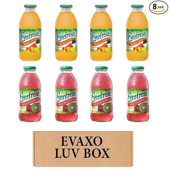 LUV BOX- variety Everfresh Juice 16 oz. pack of 8 Everfresh Mango Carrot Everfresh Kiwi Strawberry. by evaxo