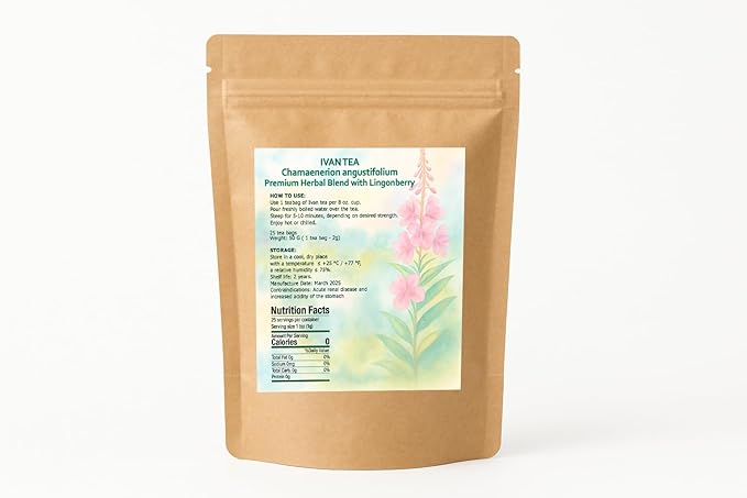 Ivan Tea Fermented Fireweed 25 Tea Bags – Traditional Russian Tea for Relaxation and Wellness – Caffeine-free Ivan Chai with Dried Lingonberries – Loose Leaf Chai Tea – Иван Чай