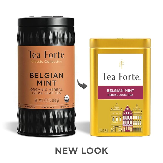 Tea Forte Belgian Mint Premium Loose Leaf Caffeinated Herbal Tea Blend Canister Makes 35-50 Cups