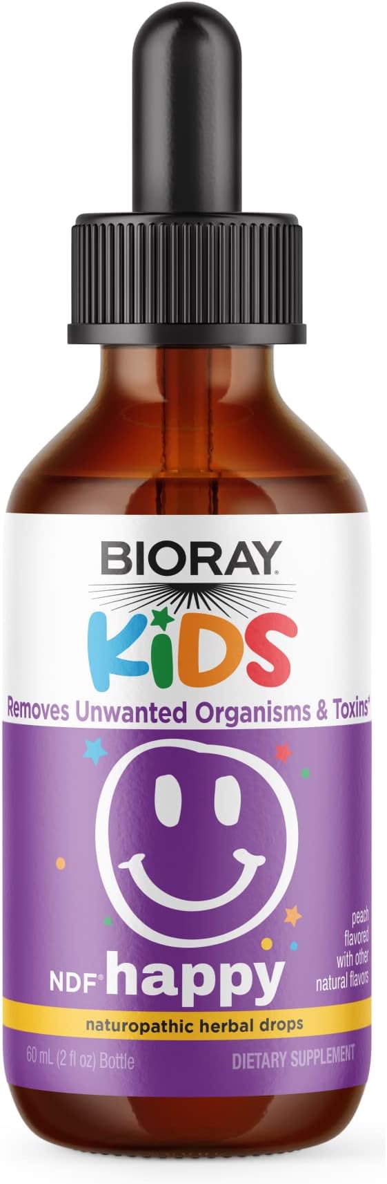 BIORAY Kids NDF Happy Peach - 2 fl oz - Removes Unwanted Organisms That Can Trigger Irritability - 1-2 Month Supply