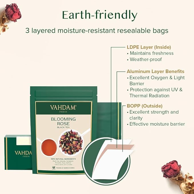 VAHDAM Blooming Rose Black Tea - Premium Black Tea with Rose Petals (3.5oz) DELICIOUS &amp AROMATIC Black Tea Loose Leaf with Fragrant Rose Petals | Vacuum Sealed Pack