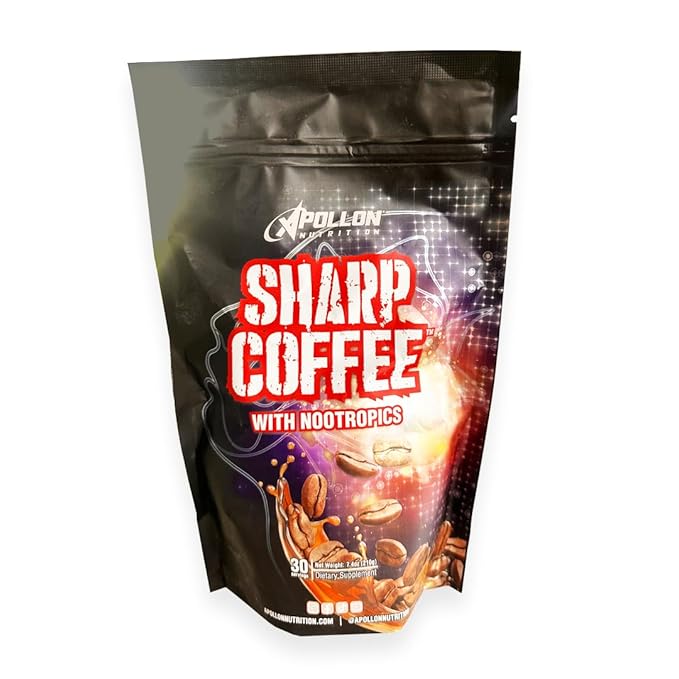 Apollon Nutrition Sharp Coffee – 100% Colombian Coffee + Clinical Nootropics | 350mg Caffeine L-Tyrosine CDP Choline | Focus &amp Energy | 30 Servings
