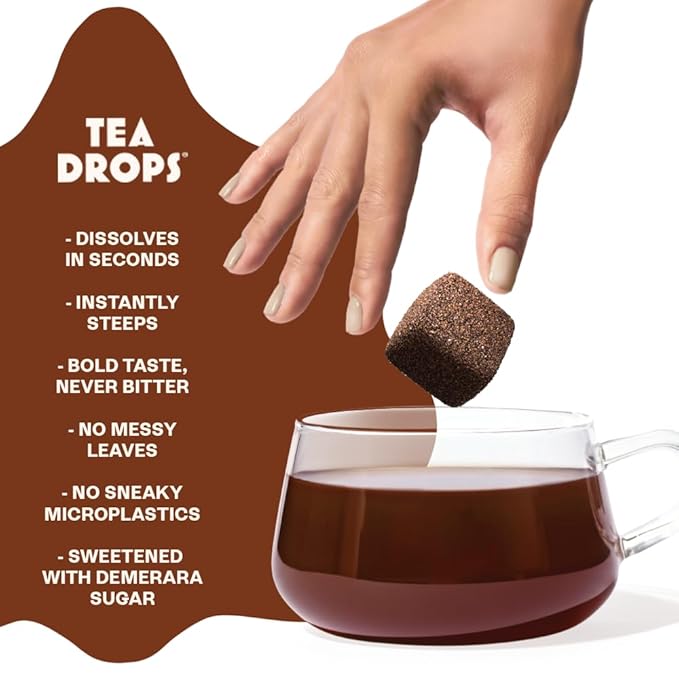 Tea Drops 30 Bulk Pack Organic Chocolate Earl Grey Bagless Tea - Loose Leaf Lightly Sweetened On-The-Go. Plastic-Free - Iced or Hot Tea