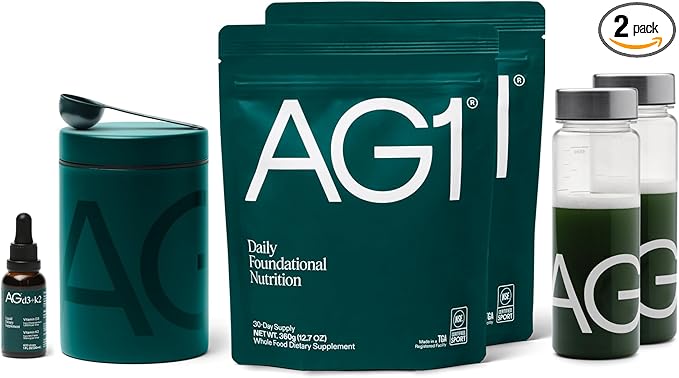 AG1 Greens Powder Supplement | Improve Gut Health | Multivitamin Probiotic Gluten Free Vegan and Keto Friendly | 75 Vitamins (Athletic Greens) - Family Value Kit Classic Formula