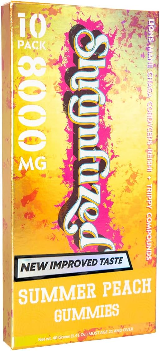 Proprietary Nootropic Gummy 8000mg - Now with New Improved Taste - Lion's Mane Reishi Chaga and Cordycep Nootropic Mushroom Blend (10 Summer Peach)