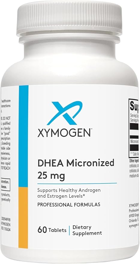 XYMOGEN DHEA 25 mg - Micronized DHEA Supplement for Women &amp Men - Support Healthy Androgen and Estrogen Levels &amp Adrenal Support (60 Tablets)