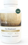 EcoNugenics Ten Mushroom Supplement: Daily Immune Support 120 Capsules – Lion’s Mane Reishi Cordyceps Turkey Tail – Energy Gut Health Liver Kidney Cholesterol &amp Nootropic Brain Support