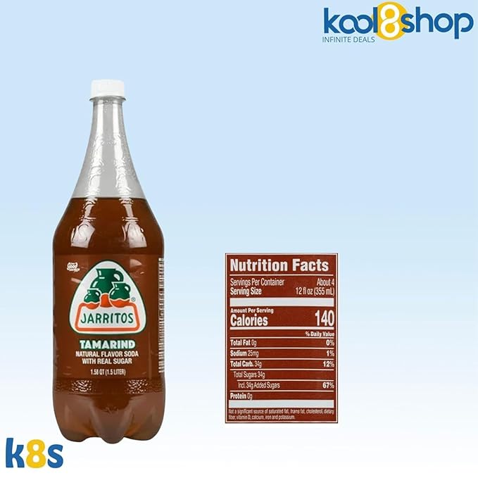 Jarritos Tamarind Mexican Soft Soda Drink 1.5 Lt Plastic Bottles 5 Pack + 15 Sugarcane Disposable Straws by KOOL8SHOP Infinite Deals