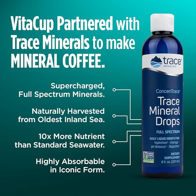 VitaCup Mineral Coffee Pods with Trace Minerals Hydrate Replenish &amp Restore w/Sea Minerals Electrolytes Organic Coffee Medium Dark Roast Single Serve Pod Compatible w/Keurig K-Cup Brewers6