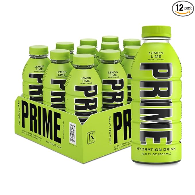 PRIME Hydration LEMON LIME Sports Drinks Electrolyte Enhanced for Replenishing Fluids 250mg BCAAs B Vitamins Antioxidants Low Sugar 16.9 Fl Oz 12 Pack