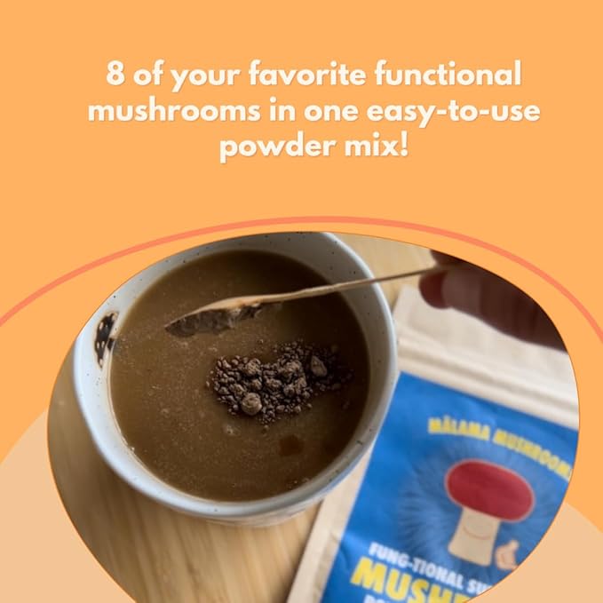 8-Mushroom Extract Powder by Malama Organic Body Mushroom Blend Featuring Lion's Mane Reishi Cordyceps Chaga Turkey Tail Superfood Adaptogenic