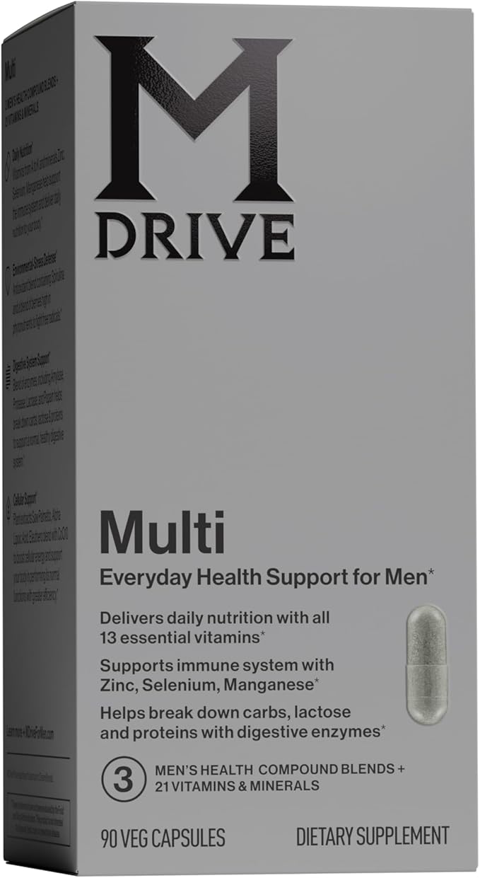 Mdrive Multivitamin for Men Daily Multivitamin - Immune Health Support from Zinc Selenium Manganese &amp Vitamin D Enzymes for Digestive Support CoQ10 for Energy and Vitamin K2 90 Capsules