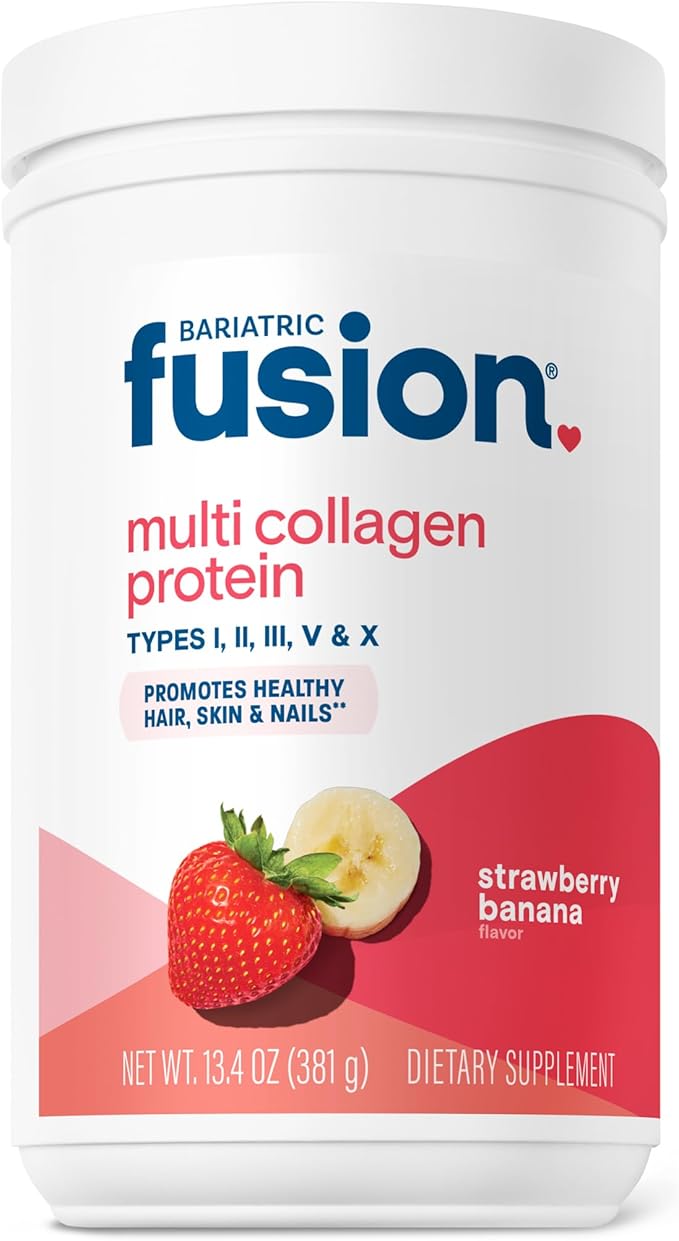 Bariatric Fusion Strawberry Banana Multi Collagen Protein Powder | Plus Joint Support Complex of MSM and Glucosamine | Dairy Gluten &amp Soy Free | Non-GMO | 30 Servings