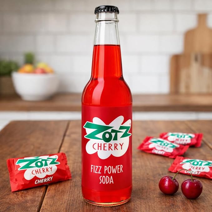Rocket Fizz Zotz Cherry Soda Flavor | Cane Sugar | Craft Soda Pop Drinks | 12 oz in Glass Bottle (6 Pack)