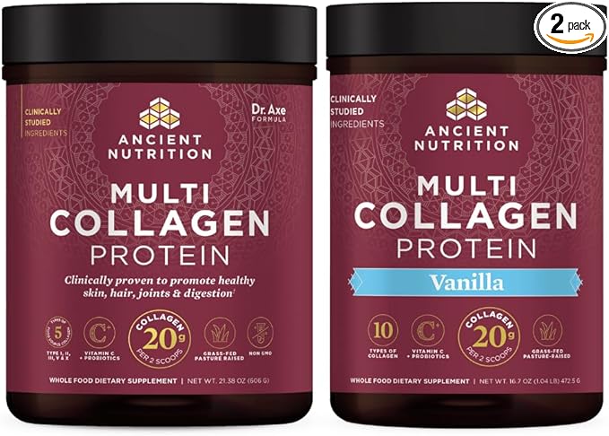 Ancient Nutrition Multi Collagen Protein Powder Unflavored 60 Servings + Multi Collagen Protein Powder Vanilla 45 Servings