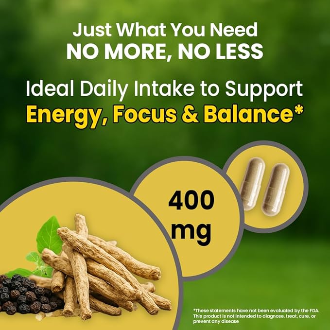 NooMost Ashwagandha Root Extract 15:1 with Black Pepper for Better Absorption - 60 Capsules - Natural Stress Energy Focus &amp Sleep Support - Adaptogen Supplement for Men &amp Women - Made in USA