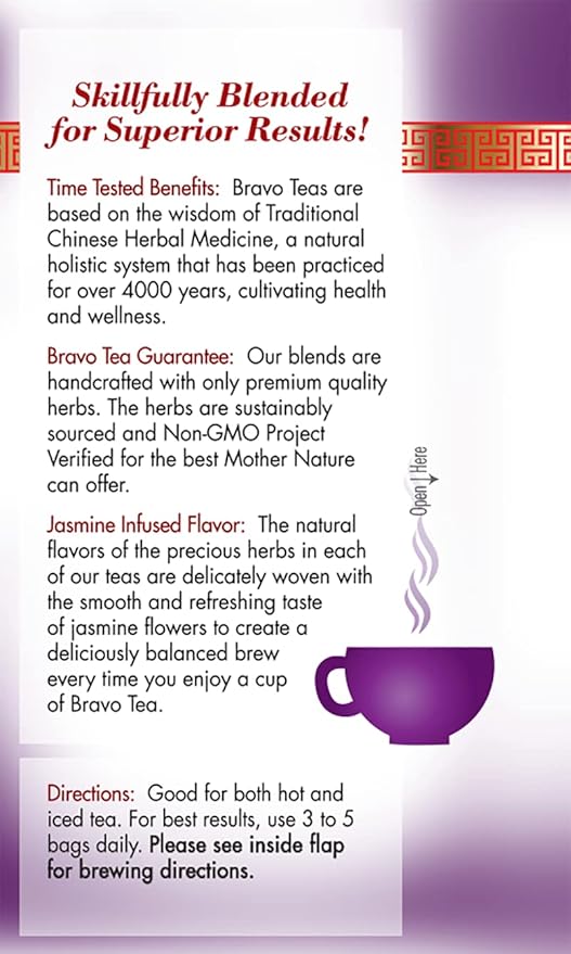 Bravo Tea Cholesterol Health Herbal Tea Caffeine Free 20 Tea Bags 6 Count