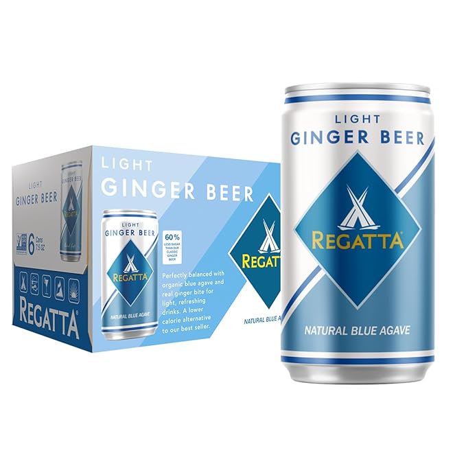 Light Ginger Beer by Regatta Craft Mixers Premium Mixer with All-Natural Ingredients and Organic Blue Agave Case of 24 Sleek Cans 7.5oz Each