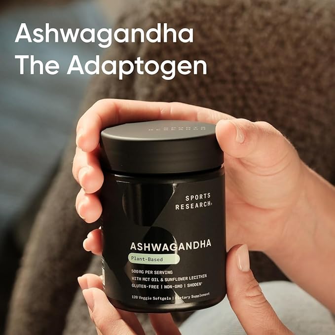 Sports Research® Ashwagandha Softgels with Coconut MCT Oil - Natural Adaptogen Made with Shoden® Ashwa for Relaxation Calm &amp Sleep Support - Gluten Free &amp Vegan Friendly - 60 Count