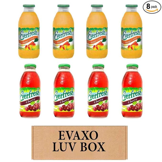 LUV BOX- variety Everfresh Juice 16 oz. pack of 8 Everfresh Mango Carrot Everfresh Cherry. by evaxo