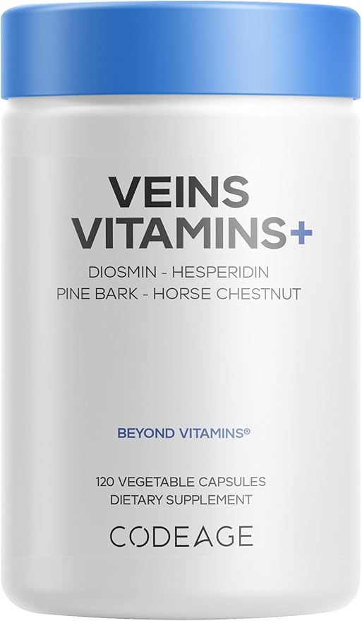 Codeage Veins Vitamins+ Supplement – Diosmin Hesperidin Horse Chestnut Butcher’s Broom Gotu Kola Pine Bark &amp Vitamin C – Leg Vein Health &amp Circulation Support – Non-GMO – 120 Capsules