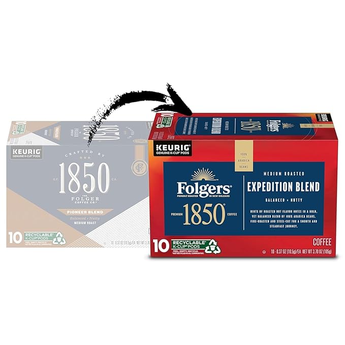 Folgers 1850 Pioneer Blend Medium Roast Coffee K Cup Pack 54 ct 0.37 Oz Net Wt 20 Oz ()