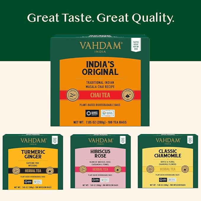 VAHDAM India's Original Masala Chai Tea Bags (100 Count) No Added Flavoring | Blended w/Exotic Spices | Whole Leaf Tea Bags | Resealable Ziplock Pouch