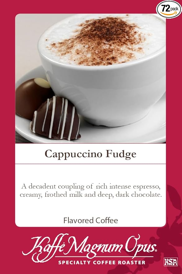 Kaffe Magnum Opus Cappuccino Fudge Ground Coffee 72 Packs of 2.5 oz Each - Fresh Roasted Gourmet Coffee