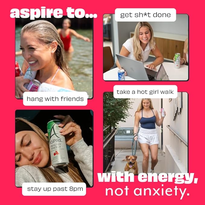 ASPIRE® Cranberry Healthy Energy Drink 80mg Natural Caffeine Zero Sugar No Carbs Keto Friendly 12 Pack Green Tea Sugar Free Drink Low Caffeine Zero Calorie