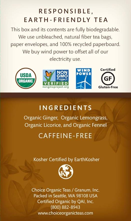 Choice Organic Teas Herbal Tea 16 Tea Bags Ginger Caffeine Free