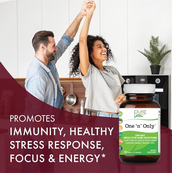 One n Only Whole Food Multivitamin by Pure Essence - Super Energetic Once a Day with Superfoods Minerals Enzymes Vitamin D D3 B12 Biotin - 60 Tablets